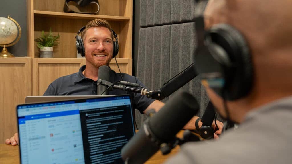 Kyler Mason and John Gough recording the Why You Win podcast