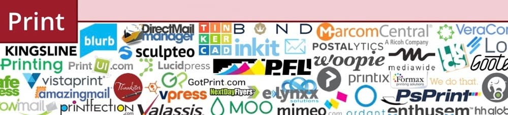Technology logos for print marketing and services