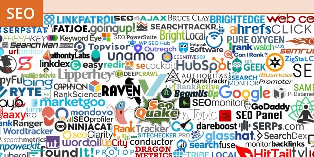 Technology logos for SEO and search optimization tools