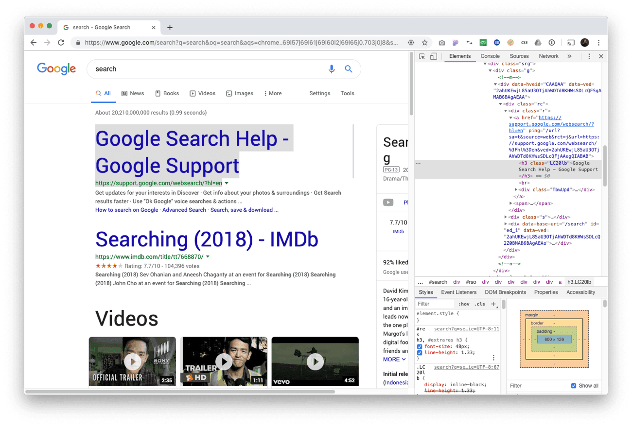 Browser screenshot of Google Search Help and support documentation page