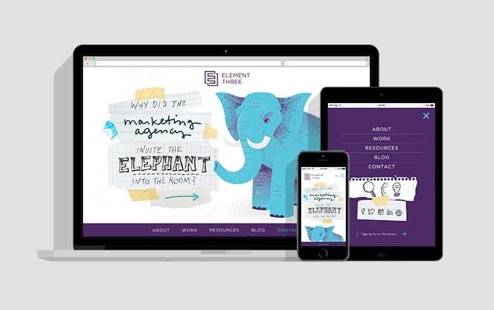 Responsive website mockup on laptop, tablet and mobile phone