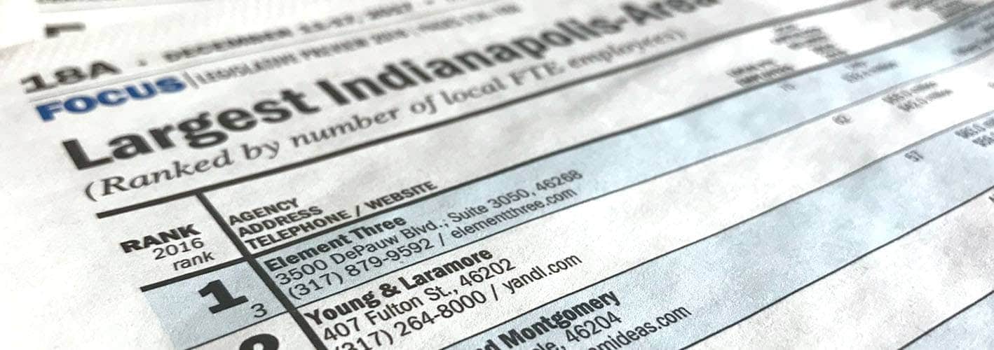 Element Three Listed as Largest Full-Service Agency in Indianapolis by the Indianapolis Business Journal