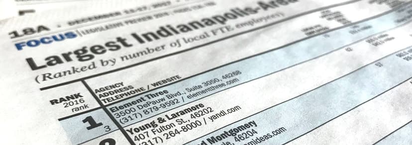 Element Three Listed as Largest Full-Service Agency in Indianapolis by the Indianapolis Business Journal