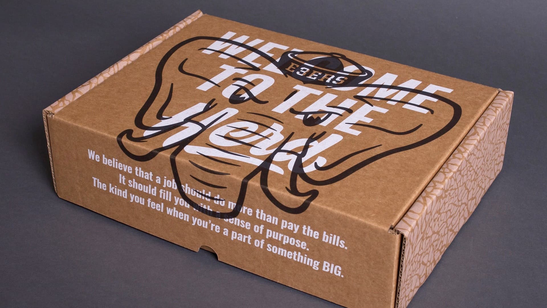 Element Three brand box packaging with company mission statement typography