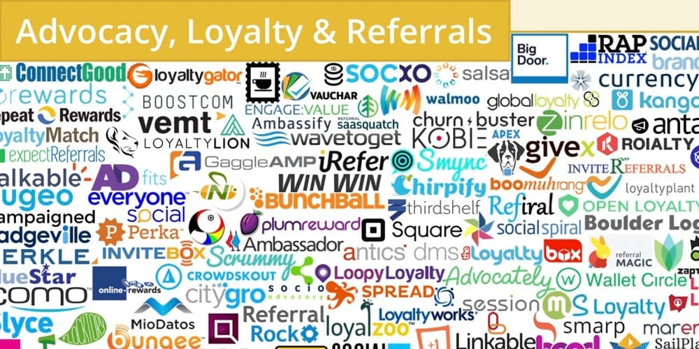 Technology logos for advocacy, loyalty, and referral programs