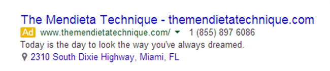 Screenshot of a poor-quality Google Ads paid search result