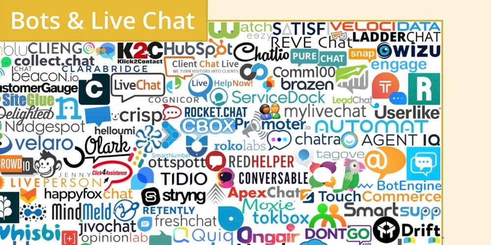 Technology logos for bots and live chat customer service tools