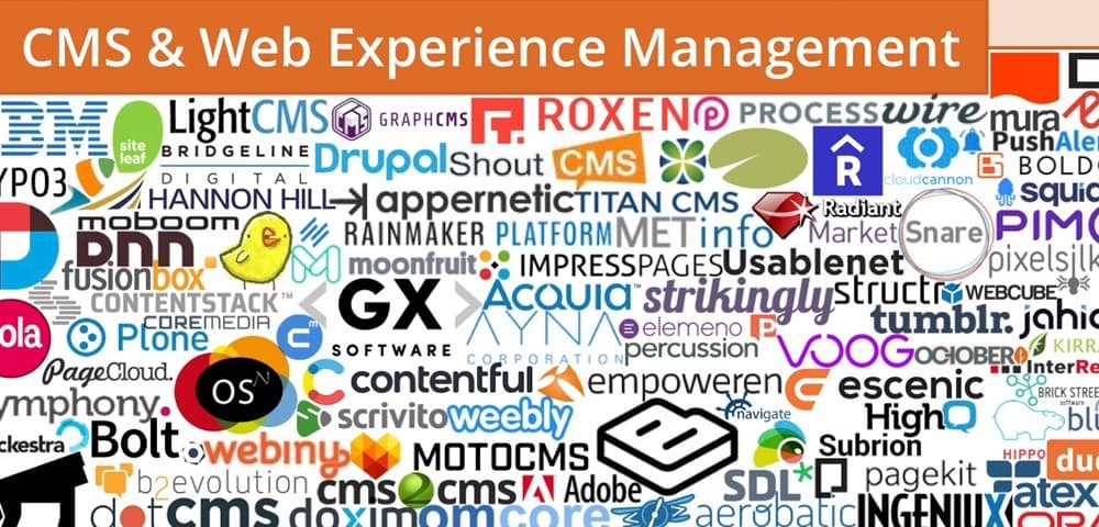 Technology logos for CMS and web experience management tools