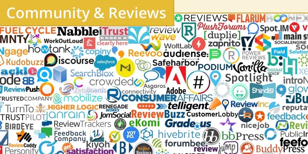 Technology logos for community and review management platforms