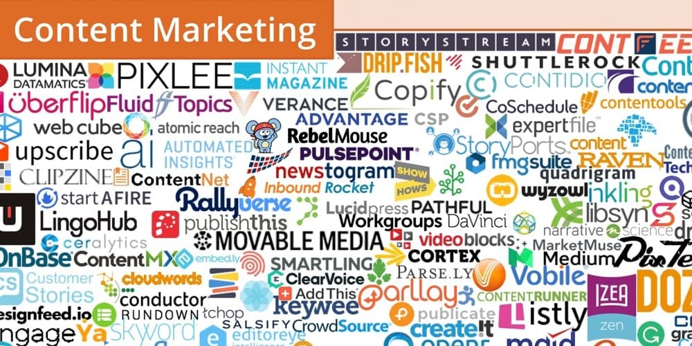 Technology logos for content marketing and publishing tools