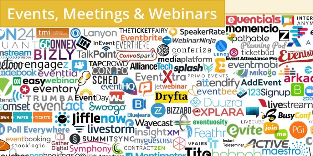 Technology logos for event, meeting, and webinar platforms