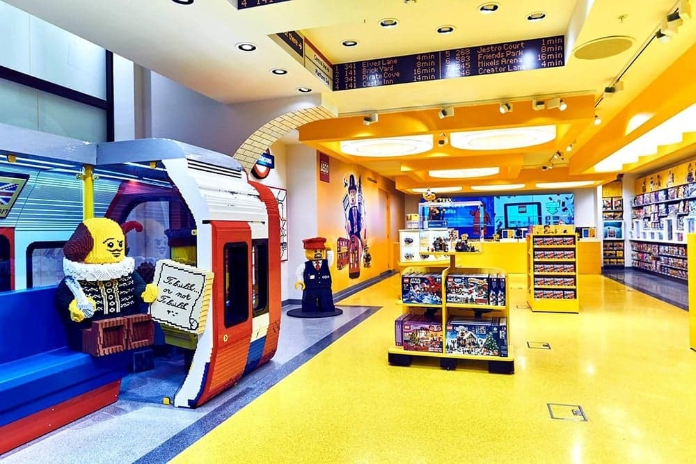 LEGO retail store interior with colorful displays and merchandise