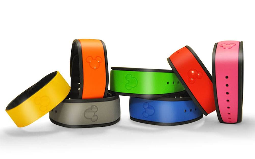 Disney Magic Band wearable device in multiple bright colors