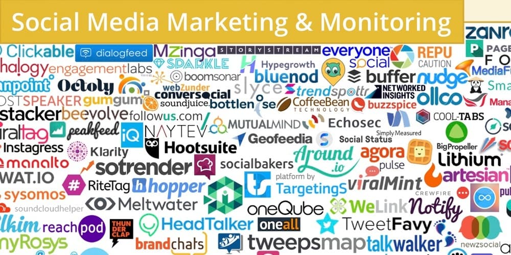 Technology logos for social media marketing and monitoring tools
