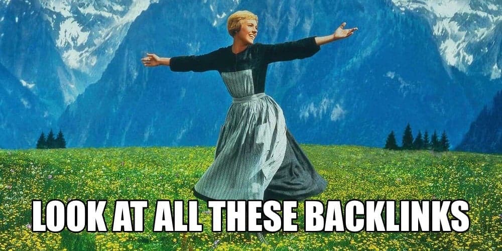 Scene from Sound of Music movie meme with woman in dress in alpine meadow