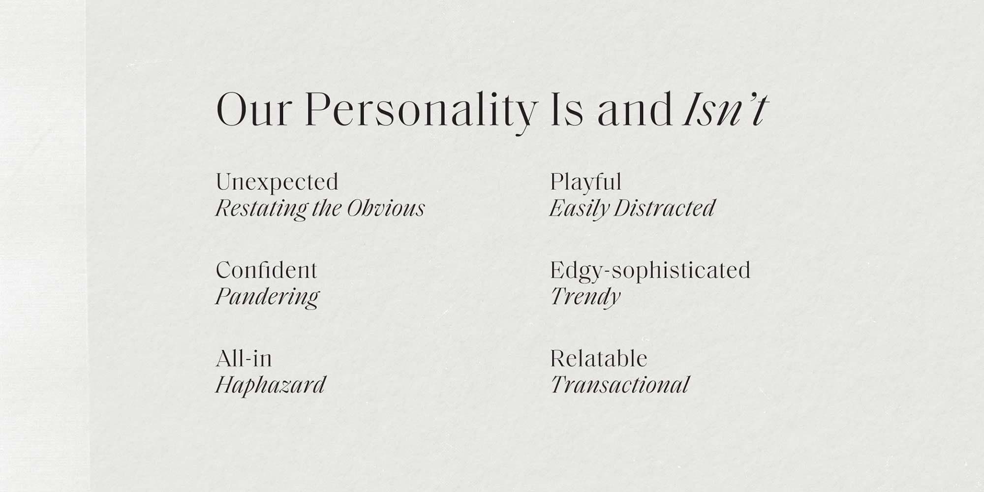 Brand personality attributes comparison showing is and isn't traits
