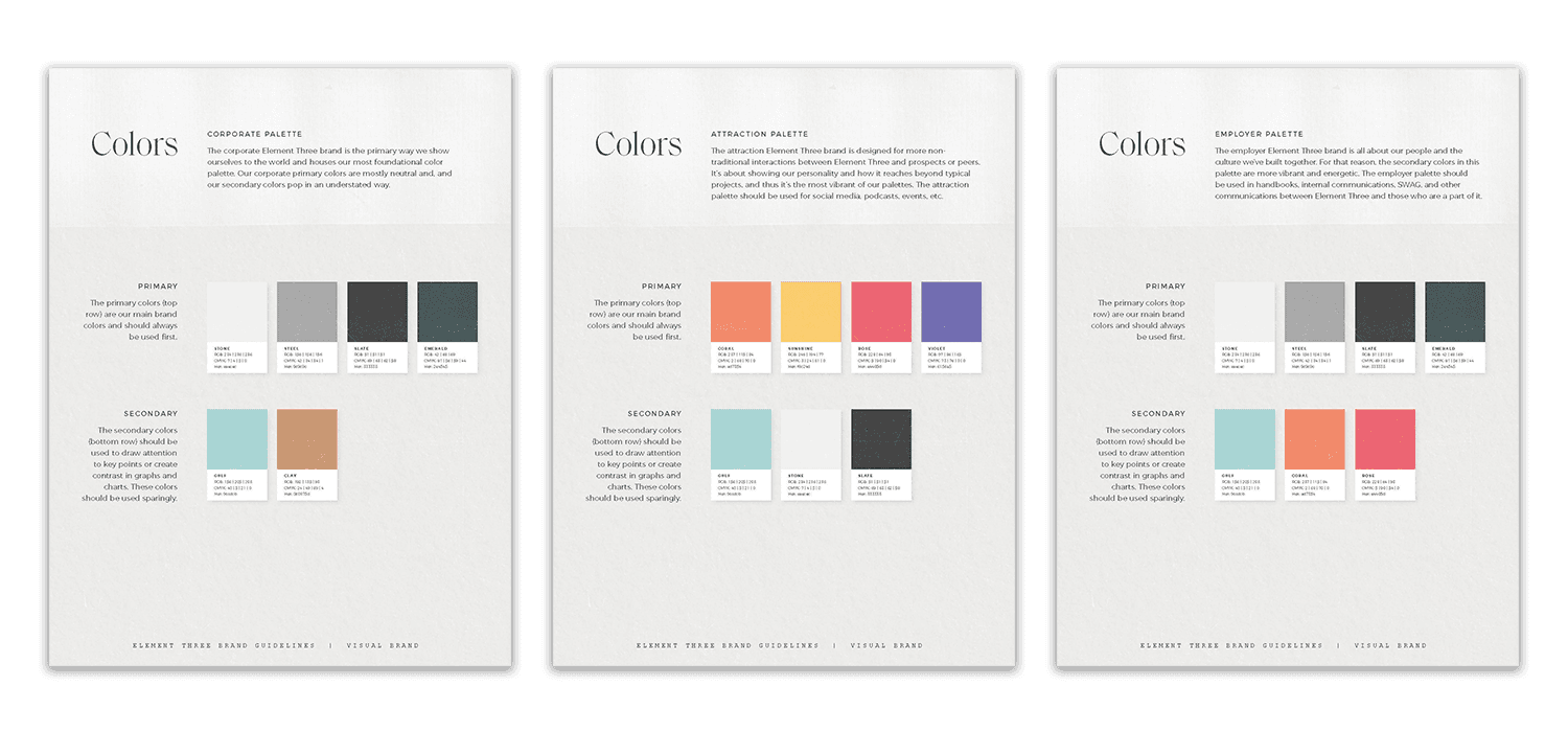 Color palette swatches displaying primary and secondary brand color options