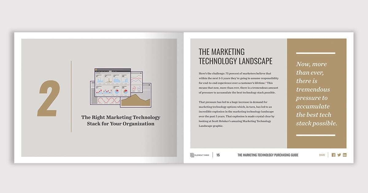 Marketing Technology Landscape ebook spread mockup with numbered section