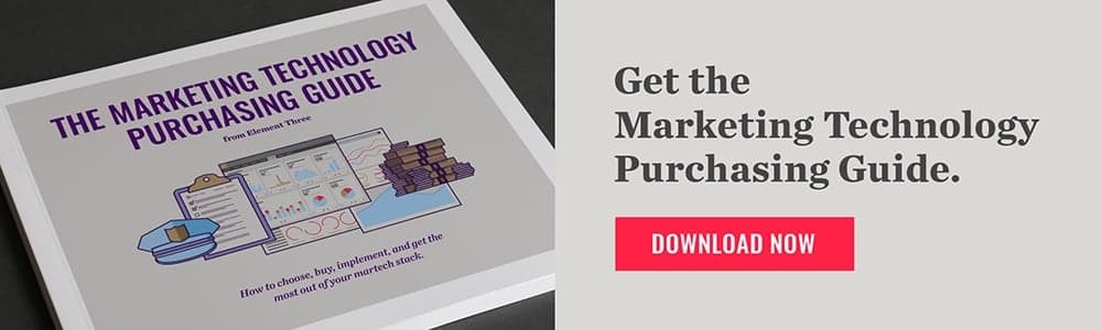 Marketing Technology Purchasing Guide cover and interior spread with infographic