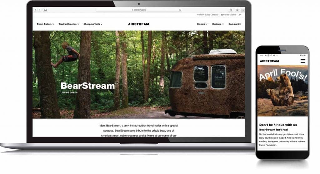 Airstream BearStream website displaying limited-edition travel trailer