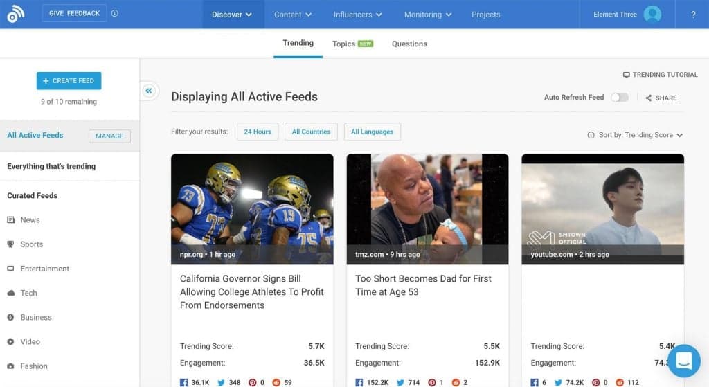 BuzzSumo content discovery platform dashboard