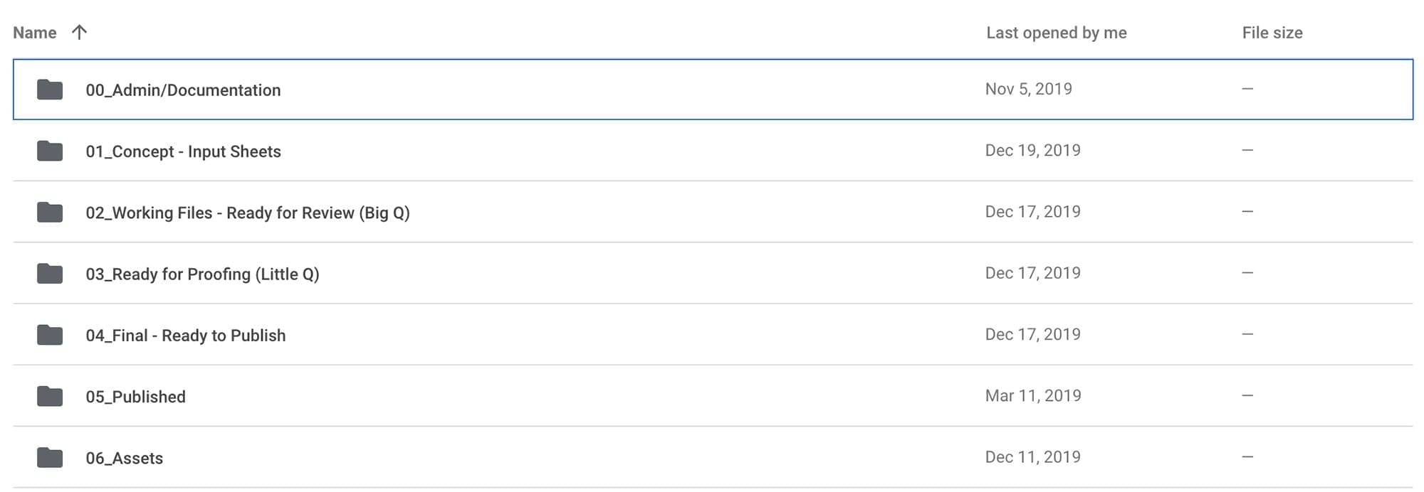 Google Drive folder structure and file organization interface
