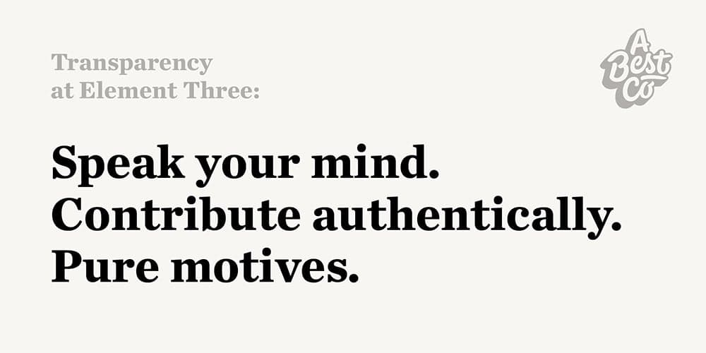 Element Three transparency definition and employer branding message