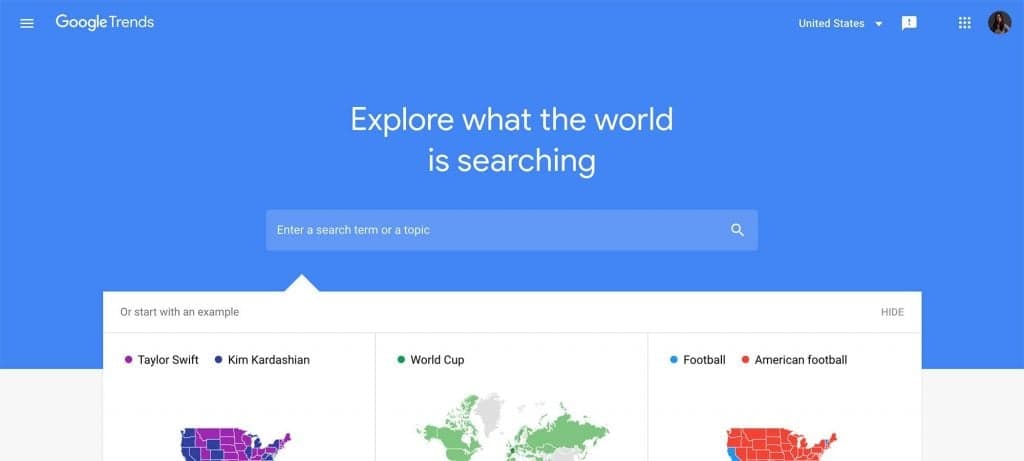 Google Trends search interest graph with regional data