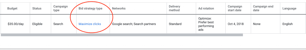 Dropdown menu showing bidding strategy options in Google Ads
