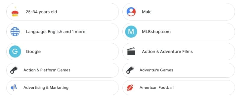 Demographic filter options including age, gender, language, and interests