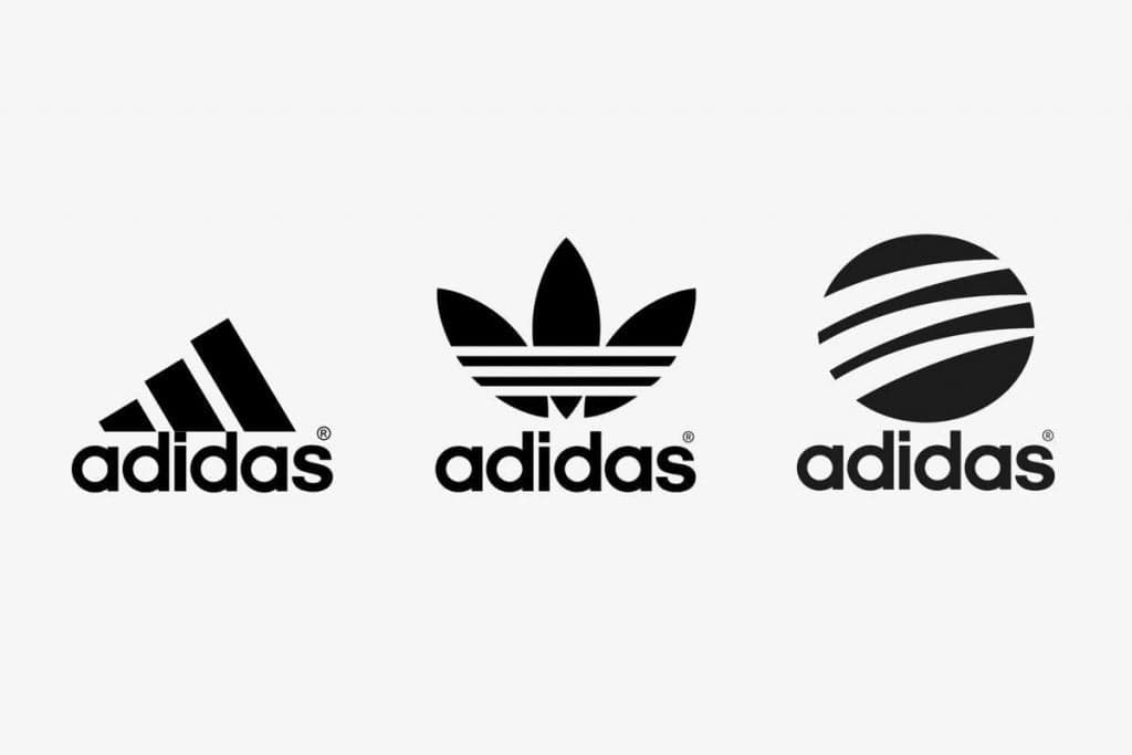 Adidas logo evolution showing three design iterations