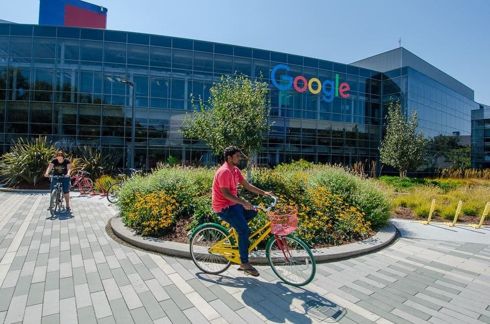 Google headquarters campus with large Google logo sign