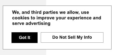 Website cookie consent notification with accept and reject buttons