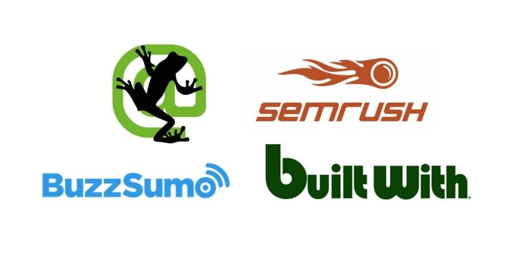Marketing tool logos including Semrush, BuzzSumo, Built With