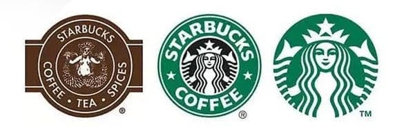 Starbucks logo evolution showing three historical versions