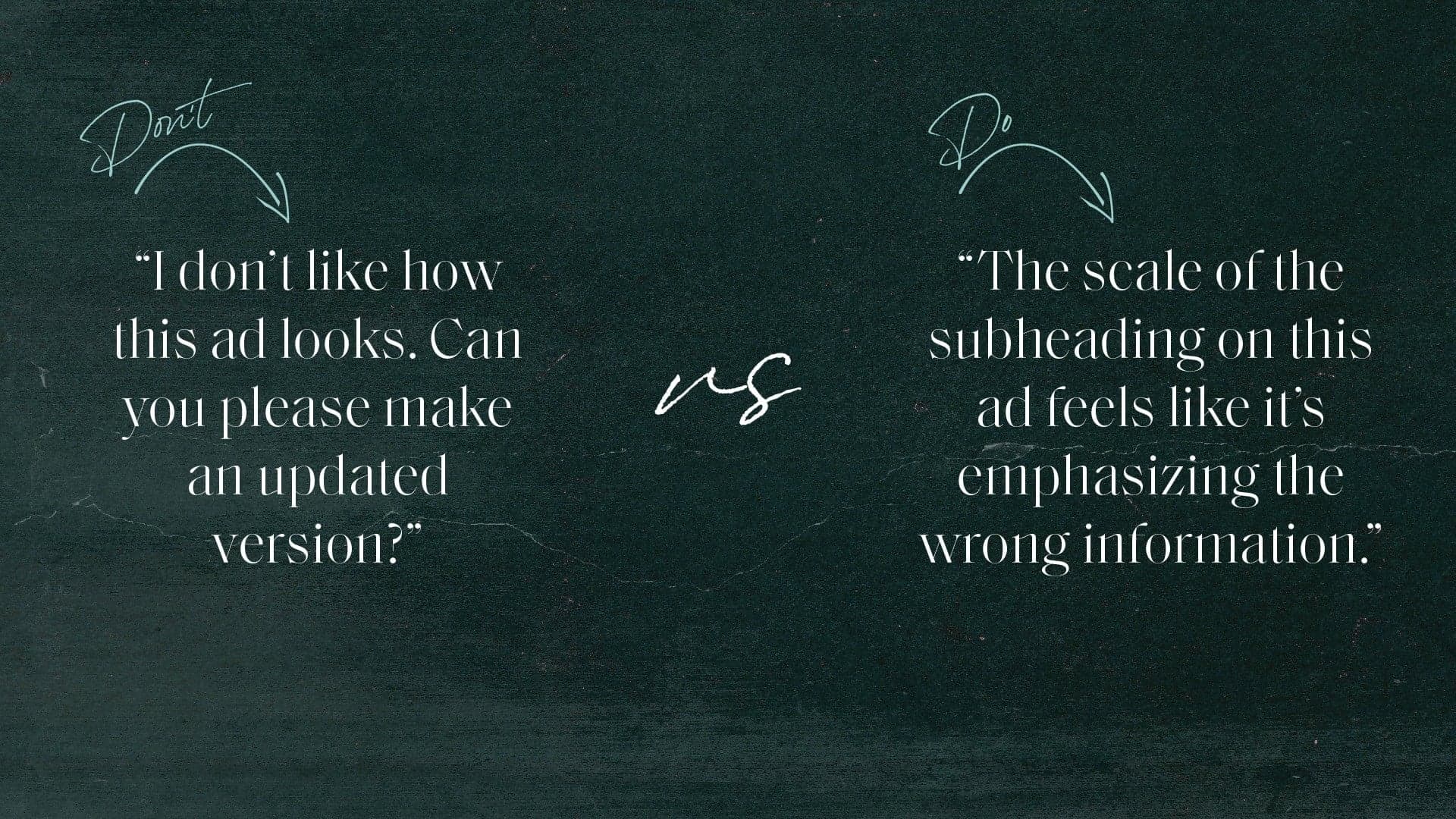 Quote testimonial with handwritten signature and commentary on ad creative