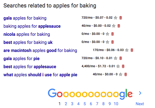 searches related to apples for baking in google search results