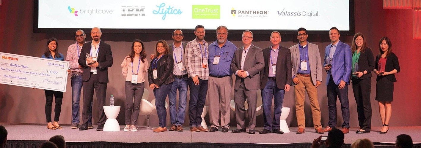 2018 Martech award winners posing for photograph on stage