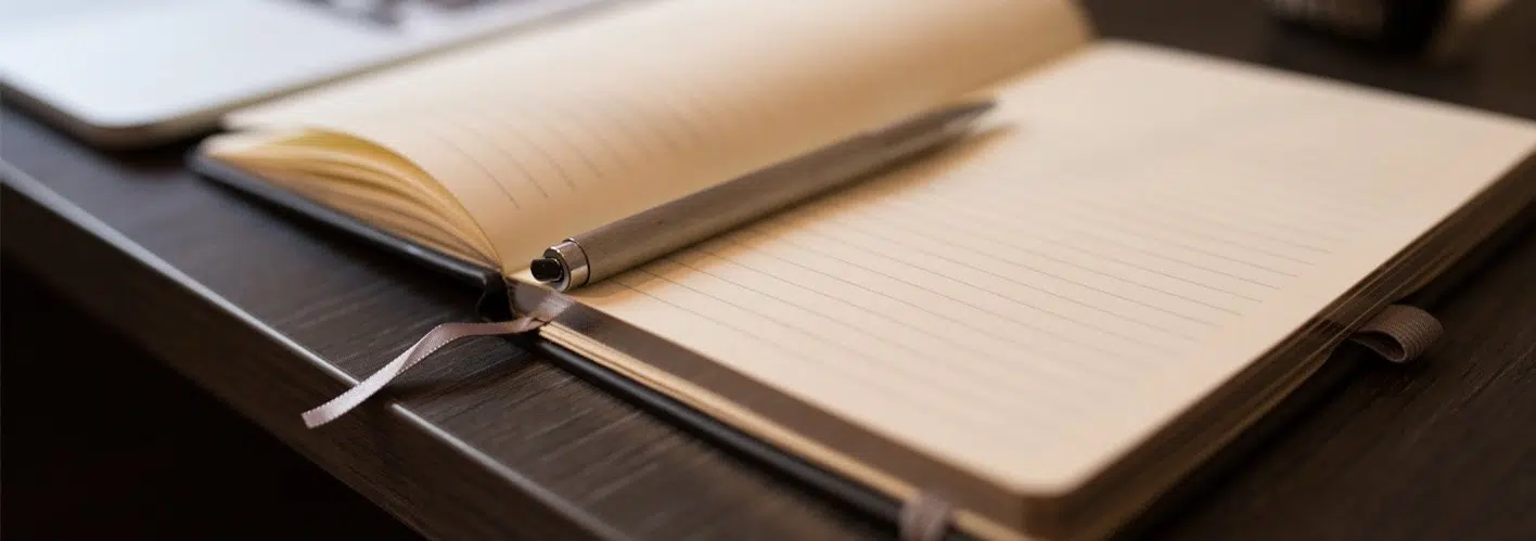 pen in empty journal