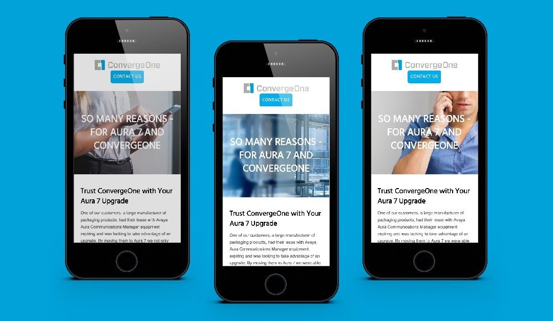 convergeone landing pages mocked up on mobile