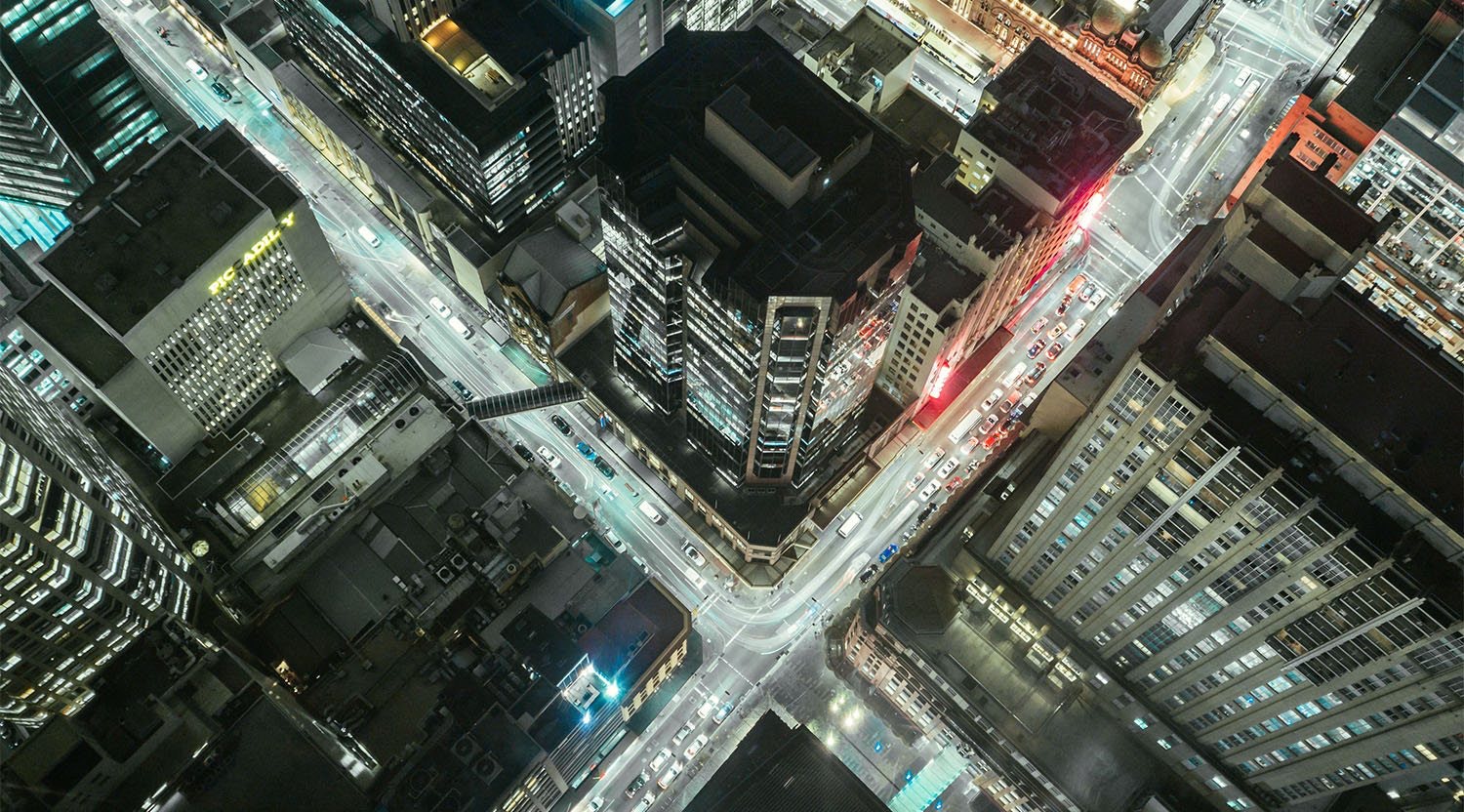 city crossroads viewed from above