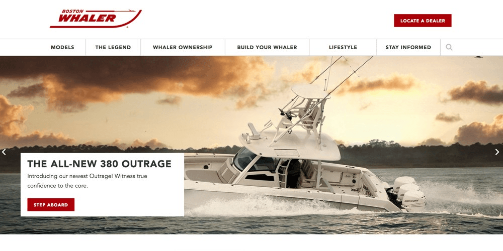 boston whaler website with clean navigation