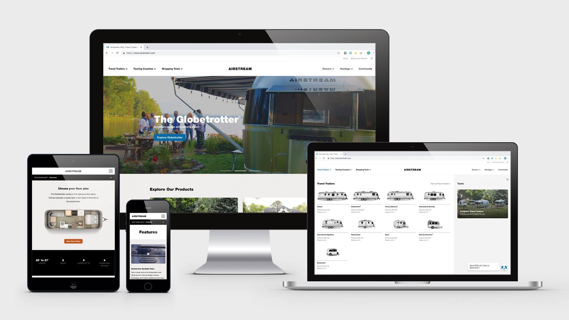 Airstream Website Mocked Up on Deskop Laptop Tablet and Mobile Device