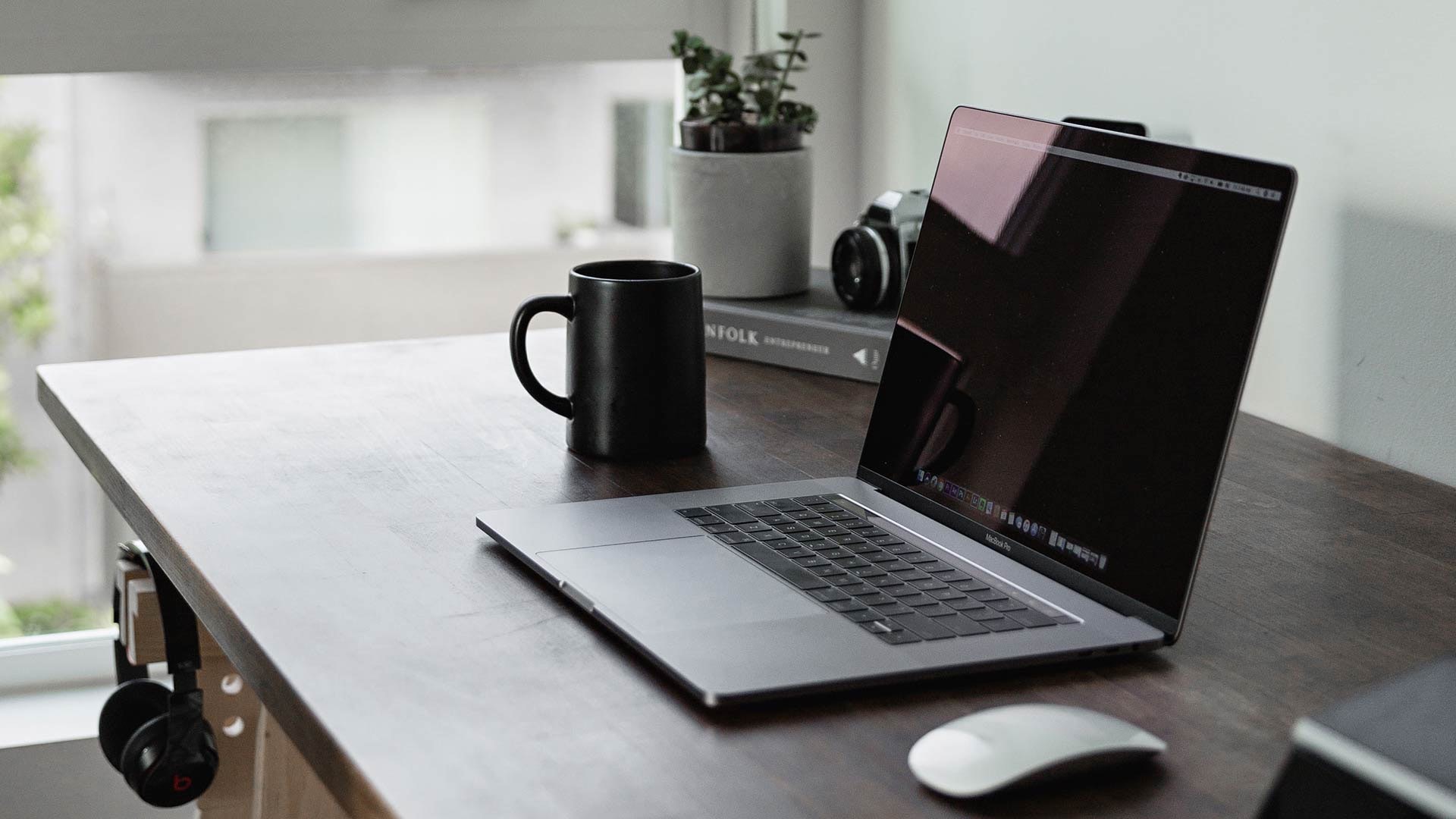 Working from Home Space with Laptop and Desk