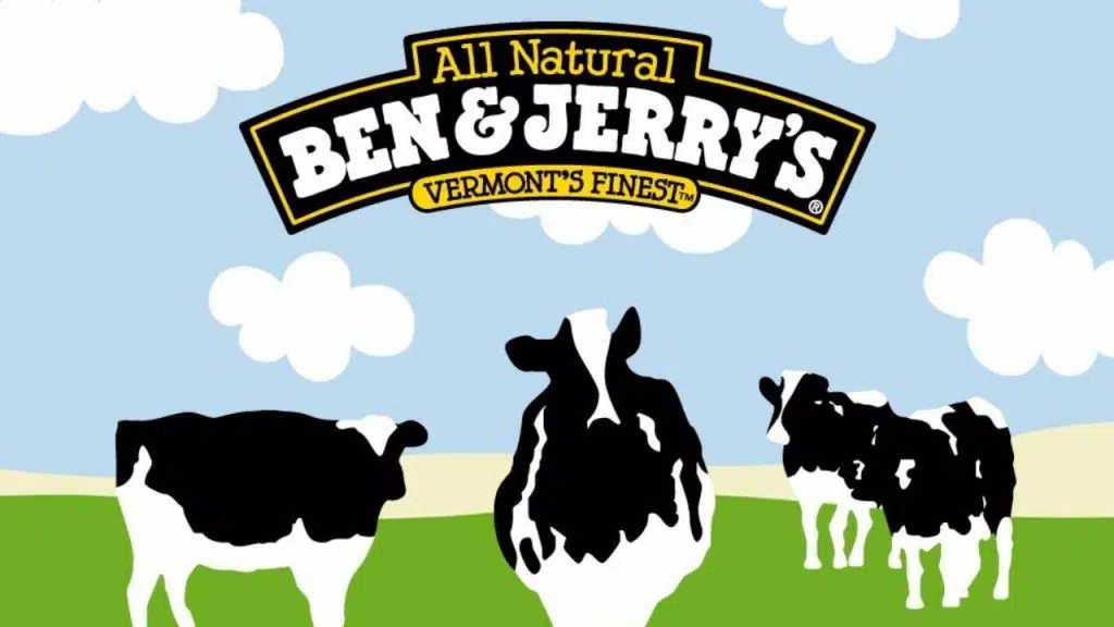 Ben and Jerrys Logo with Three Cows in Green Pasture