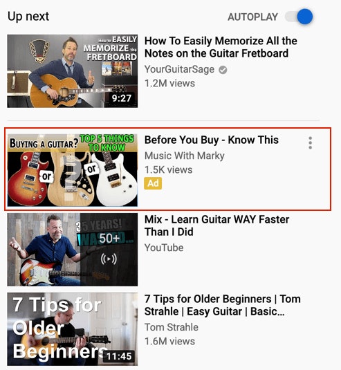 Guitar YouTubeAd in Sidebar